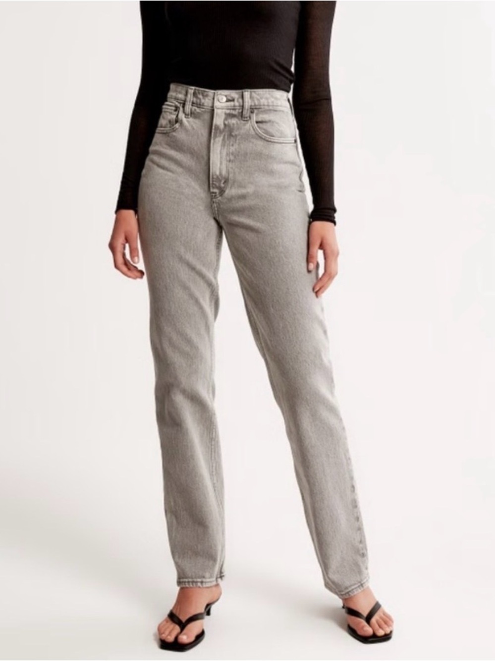 Abercrombie & Fitch Curve Love Ultra High Rise 90s Straight Jeans Gray Size 26